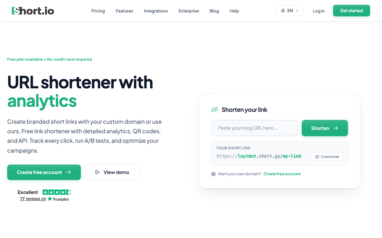 Скріншот Short.io